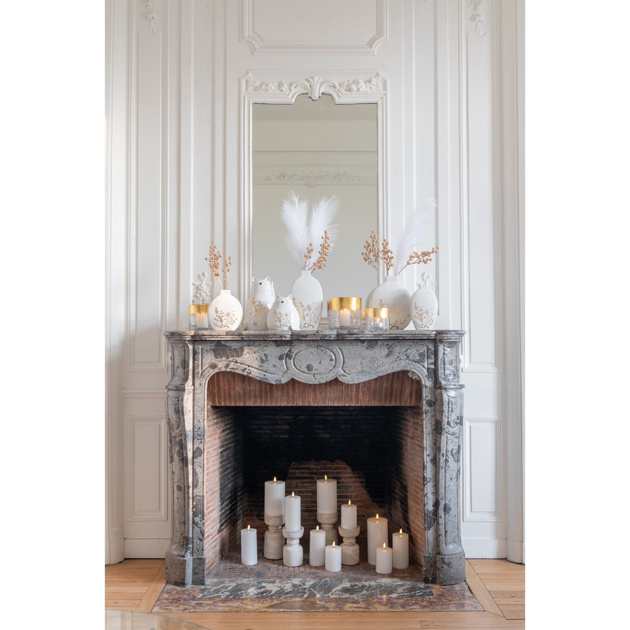 J-Line vase Fleur Dessin - porcelaine - or/blanc - large - 2 pièces - 15 x 28 cm