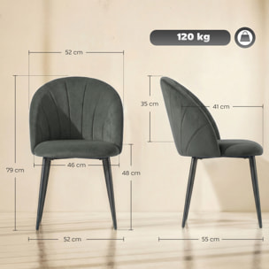Lot de 2 chaises velours design coquillage piètement métal noir gris