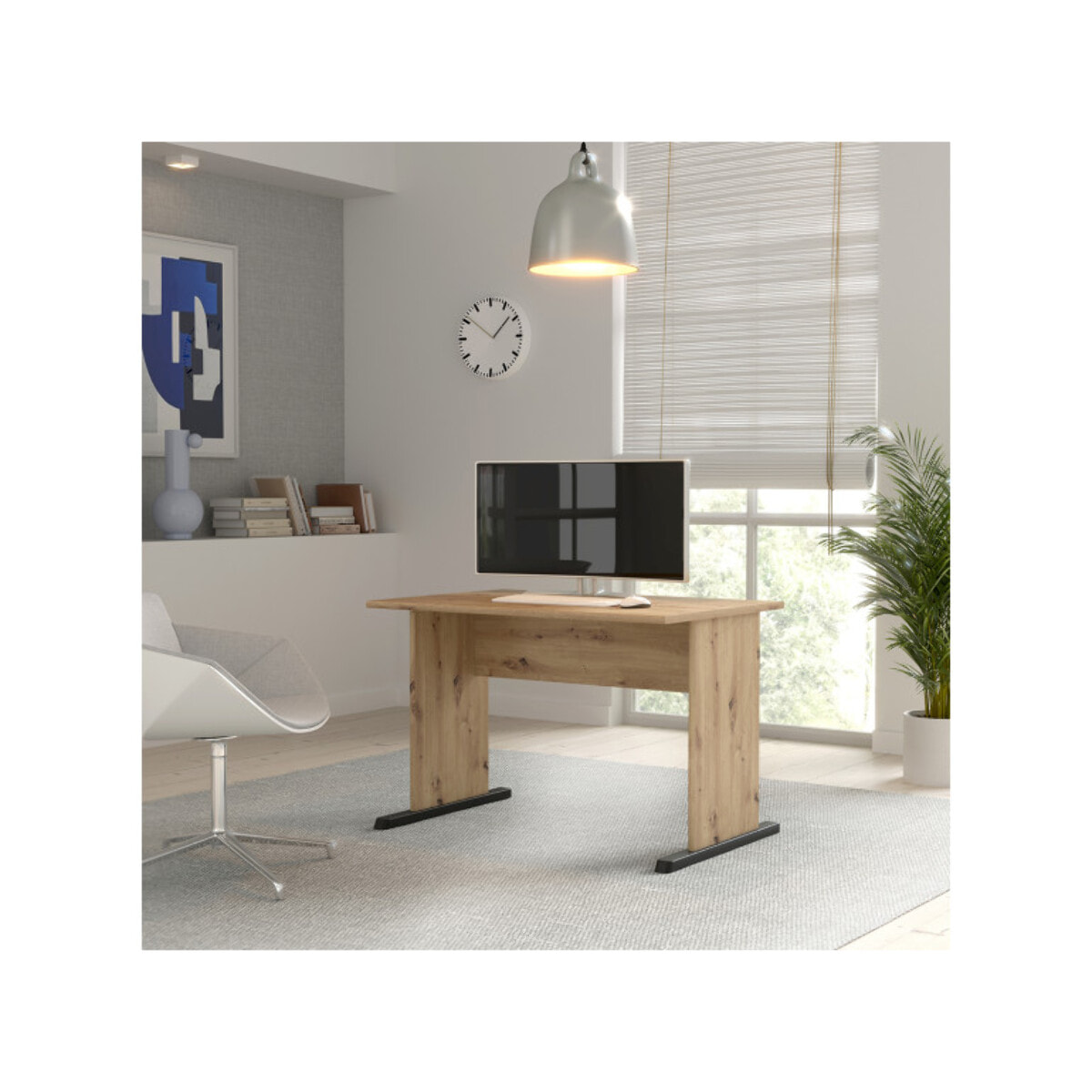 Bureau L. 108 cm décor chêne artisan avec piètement noir - MIA