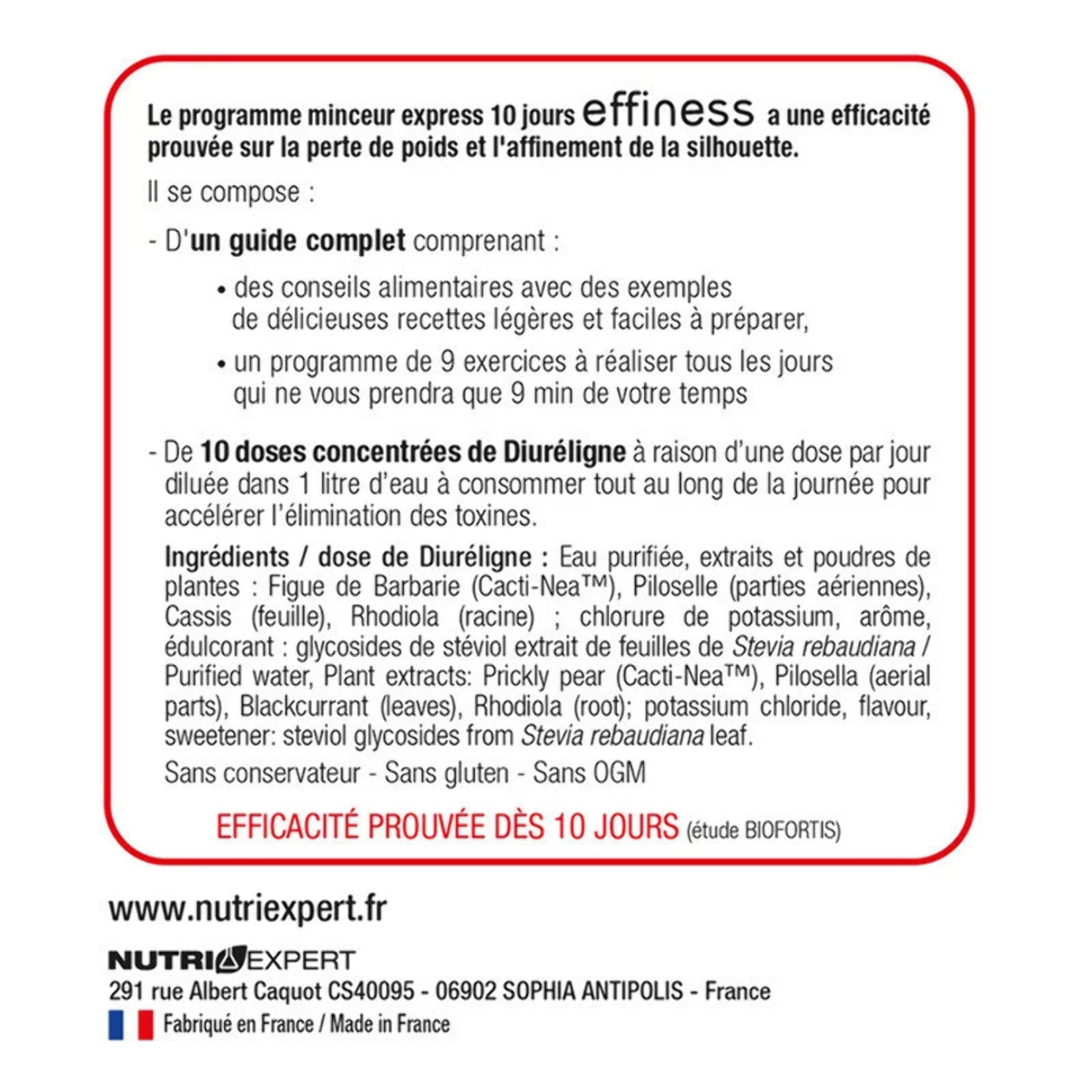 NUTRIEXPERT - Programme Minceur Express 10 jours Effiness - Elimination, perte de poids, affinement du tour de taille - Guide complet inclus - Cure 10j