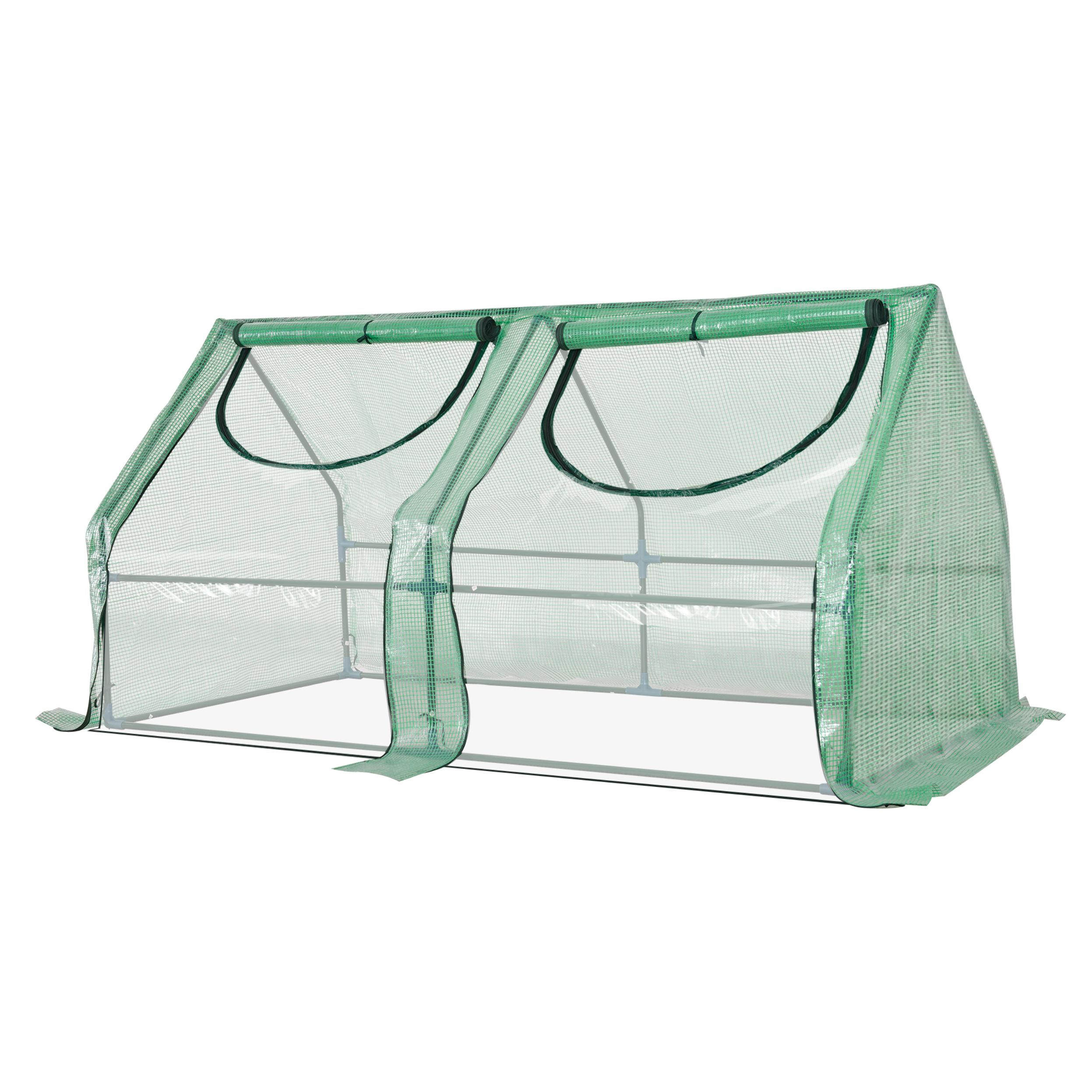 Mini serre de jardin serre à tomates double bâche 180L x 90l x 90H cm acier PE PVC 2 fenêtres avec zip enroulables vert