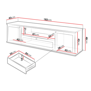 Francesco - meuble tv - effet bois et blanc - 2 portes, 1 tiroir et 1 niche - 182 cm - Bois / Blanc