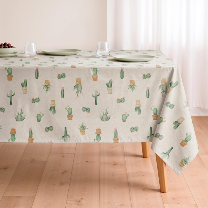 Mantel antimanchas CACTUS VERDE - 100% algodón