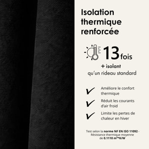 Rideau thermique phonique et semi occultant à galons fronceurs KONFOR - Noir
