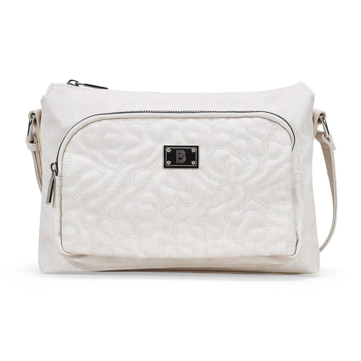 Bolso bandolera beige con cosidos y cremallera