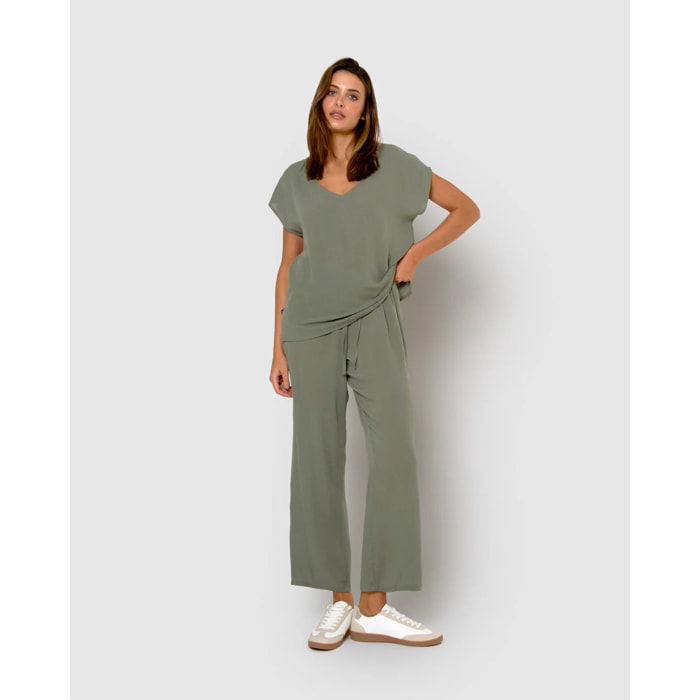 Pantalón largo viscosa bambula liso verde