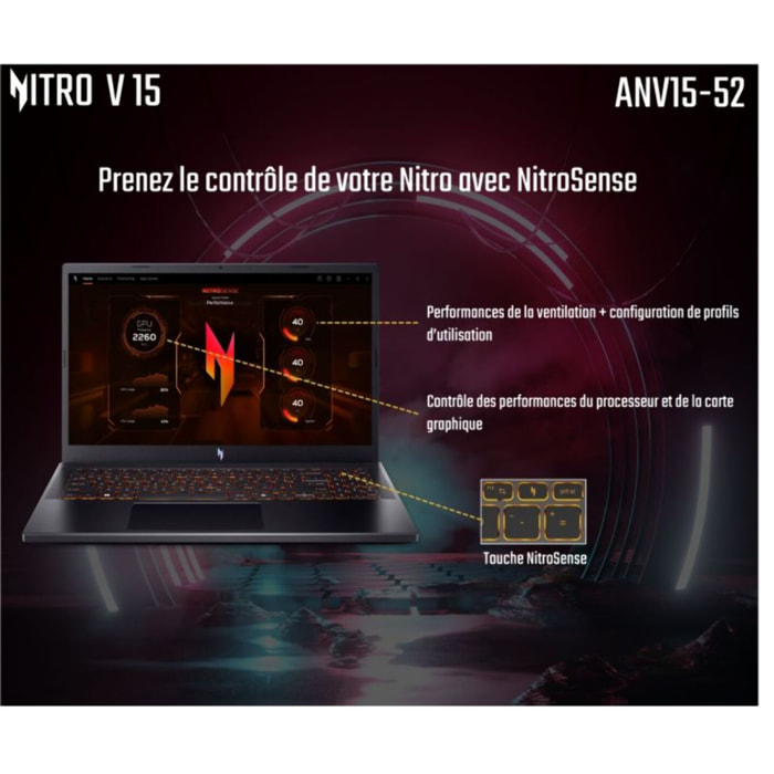 PC Gamer ACER Nitro V15 ANV15 15,6" FHD 165Hz Intel Core 7 250H Nvidia GeForce RTX 5060 32 Go RAM DDR4 SSD 512 Go