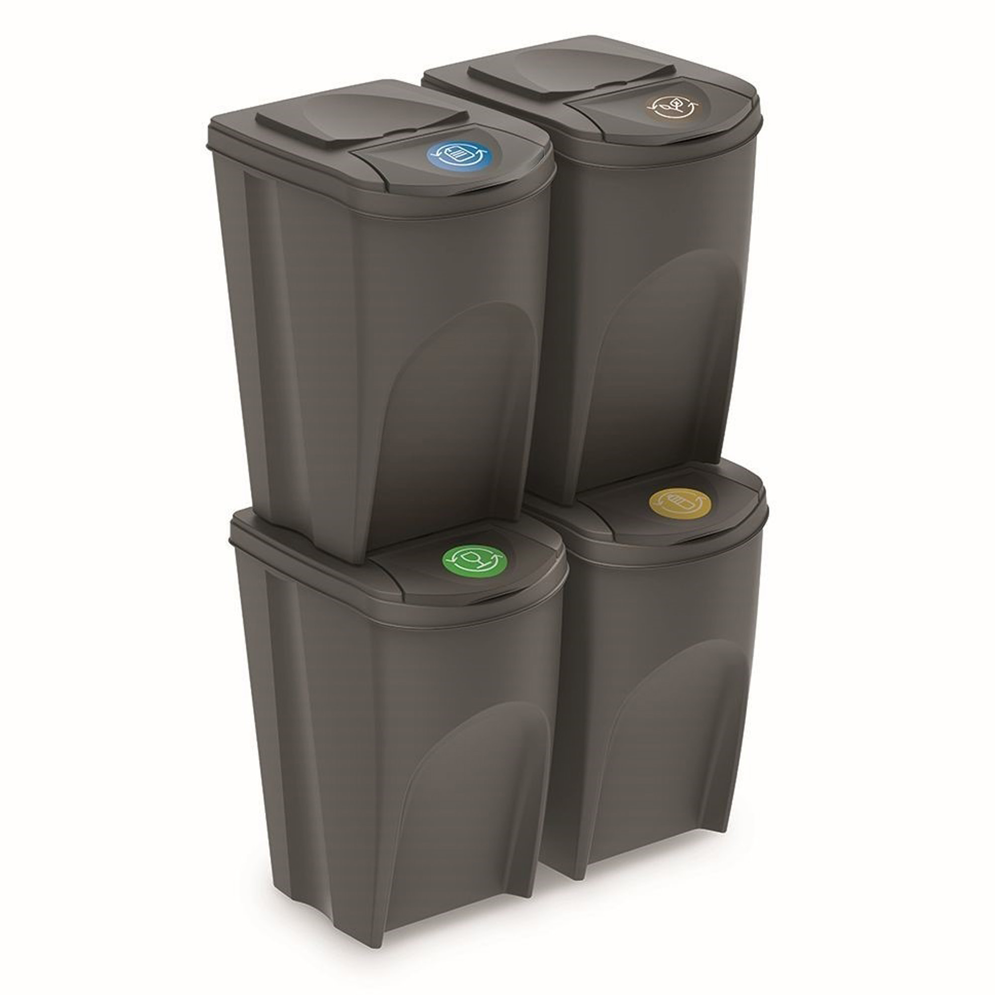 Juego de 4 cubos de reciclaje 140L Prosperplast Sortibox, gris