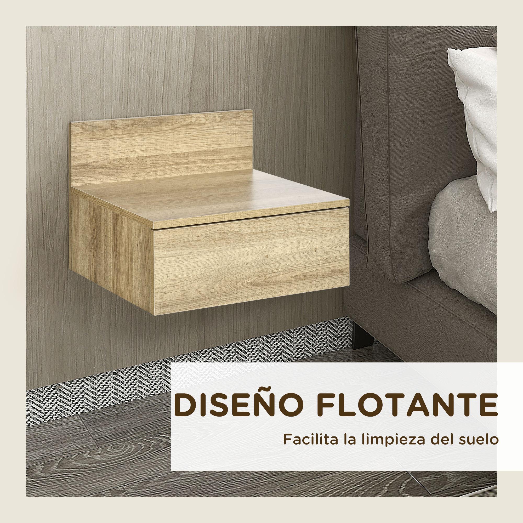 2 Mesitas de Noche Flotantes Juego de 2 Mesillas de Noche de Pared con Cajón de Almacenamiento para Dormitorio Habitación Hogar 43x36,5x30,5 cm Natural