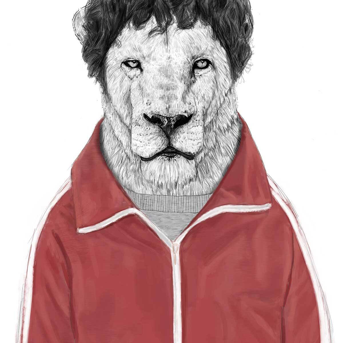 Affiche enfant lion  Affiche + cadre en bois - Noir