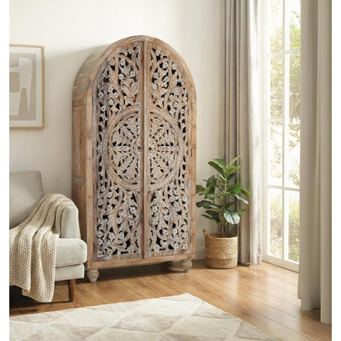 Armario de Madera de Teca 100 Cm Estilo Boho Tallado