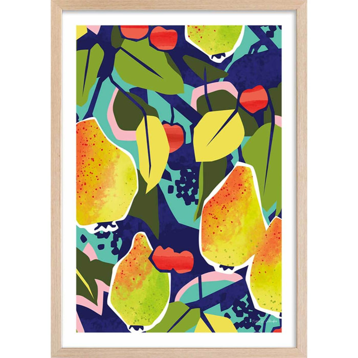 Poster arbre coloré Affiche + cadre en bois - Chêne