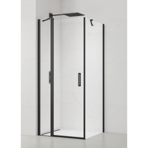 Fusion ensemble porte pivotante /paroi 90x90cm anticalcaire avec profilés noir mat (SATFUDP90S90C)