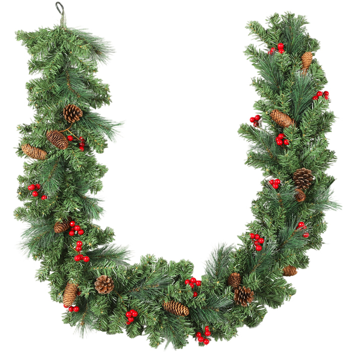 Guirlande de Noël artificielle 180 cm 162 branches denses 2 variétés - pommes de pin, baies rouges - vert