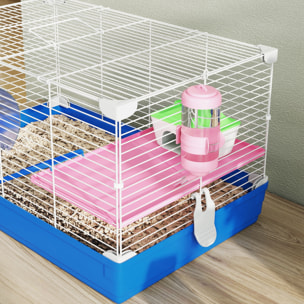 Cage rongeur hamster 2 niveaux cabane roue échelle biberon mangeoire 47 x 30 x 27 cm bleu blanc