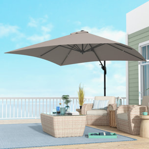 Parasol déporté carré inclinable pivotant 360° manivelle piètement acier dim. 2,95L x 2,95l x 2,66H m taupe