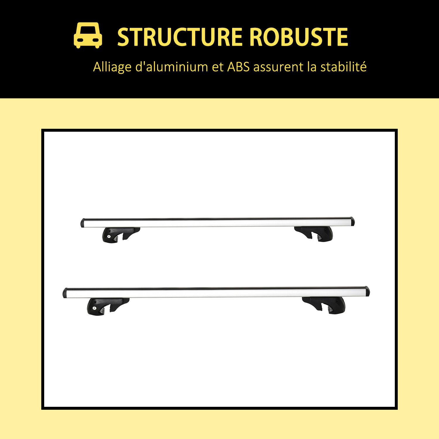 Barres de toit de voiture verrouillables 2 clés fournies dim. 135L x 5,5l x 7H cm aluminium noir