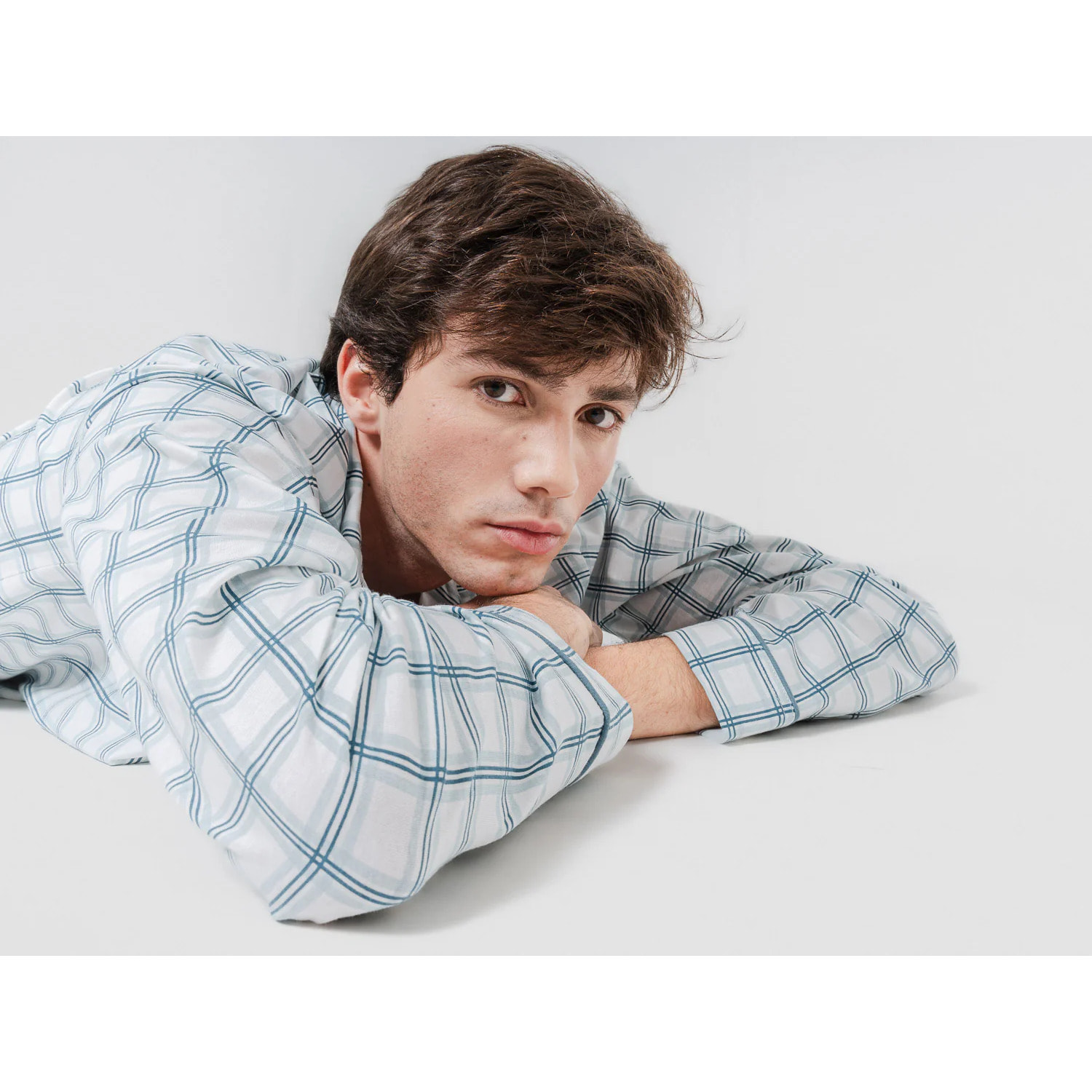 Pigiama lungo stile camicia in cotone a quadri verdi jake