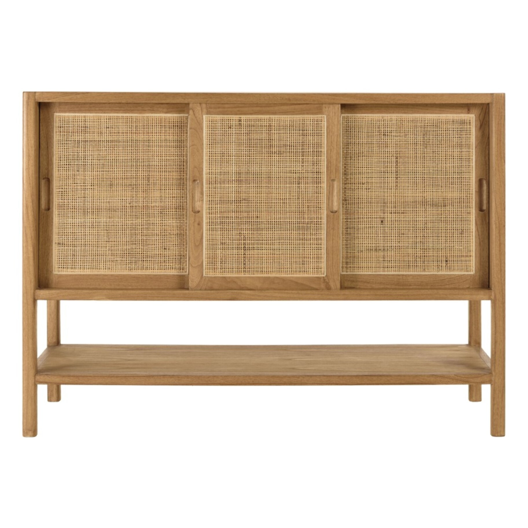 AMY - Buffet 2 étagères 3 portes coulissantes en mindi et rotin naturel AMY