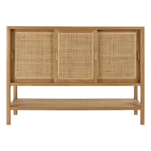 AMY - Buffet 2 étagères 3 portes coulissantes en mindi et rotin naturel AMY