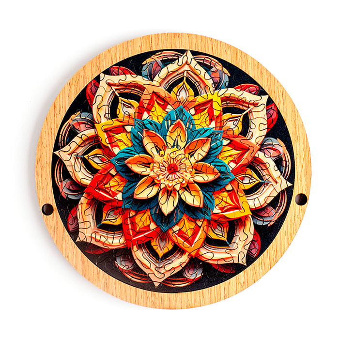 Puzzle e cornice in legno con 70 pezzi. Design Fiore multicolore.