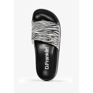 Sandalias Mujer Estilo Chancla Pala Slide Blanco Zebra D.Franklin