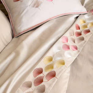Housse de couette satin de coton brodé beige orange Pistil automne