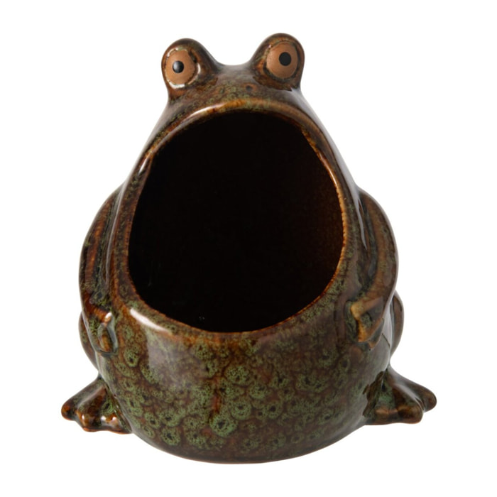 J-Line Cache-pot grenouille - grès - vert/marron - small
