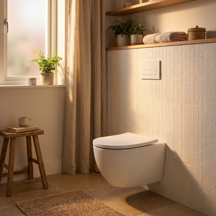 Pack WC Bâti support Geberit + WC Swiss Aqua Technologies Vortex sans bride + abattant SoftClose + plaque (TORNADOGEB3)