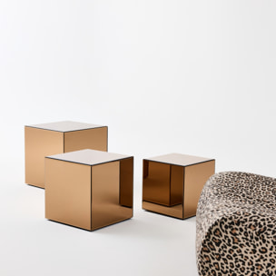 Table cubique miroir ambre. bout de canapé. table d'appoint cube miroir 30cm