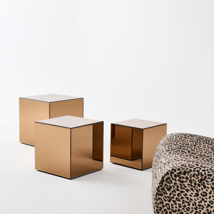 Table cubique miroir ambre. bout de canapé. table d'appoint cube miroir 30cm