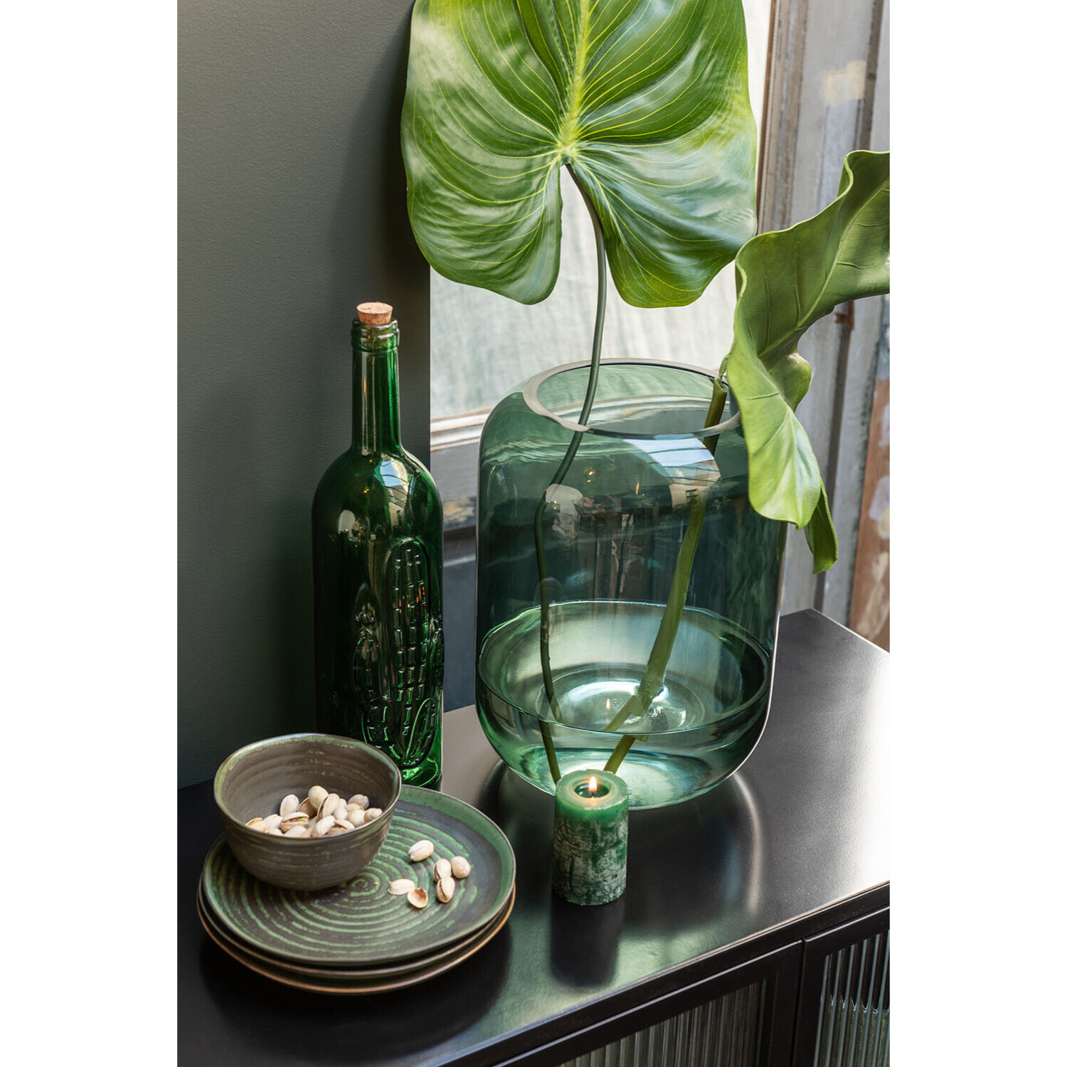 J-Line Vase Cylindre Verre Vert Medium