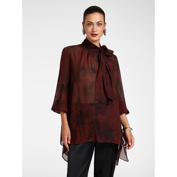 Elena Mirò - Blusa stampata in viscosa con fiocco - Bordeaux