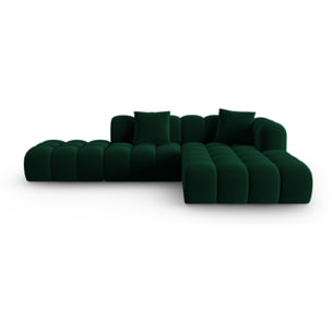 Canapé d'angle droit modulable "Clotilde" 4 places en velours vert bouteille