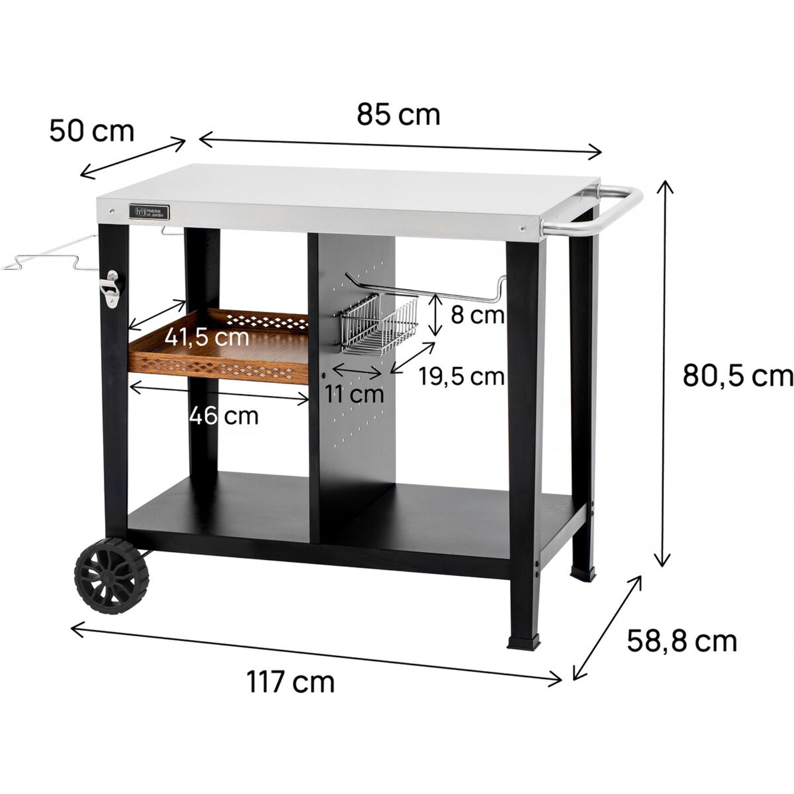 Desserte de barbecue en métal "Gelia" - 117 x 59 x 80 cm - Noir
