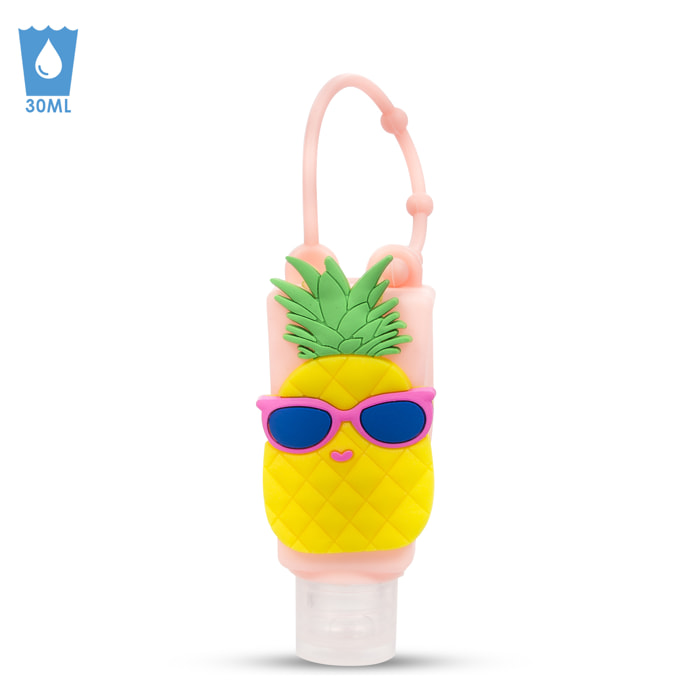 Portachiavi Bottiglia igienizzante per le mani alcool ricaricabile 30ml. Design ananas.