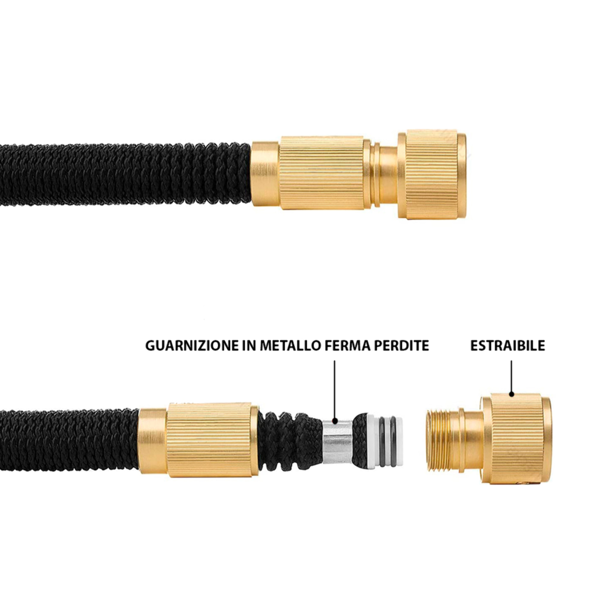 Tubo Da Giardino Estensibile Da 2.5 a 7.5 Metri Raccordi Ottone Massiccio Tubo Flessibile Per Acqua Valvola Di Arresto Ugello Multifunzione 8 Funzioni