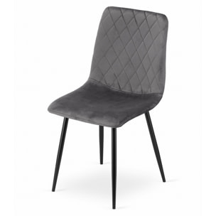 Sedia Turin in velluto grigio scuro con gambe in metallo