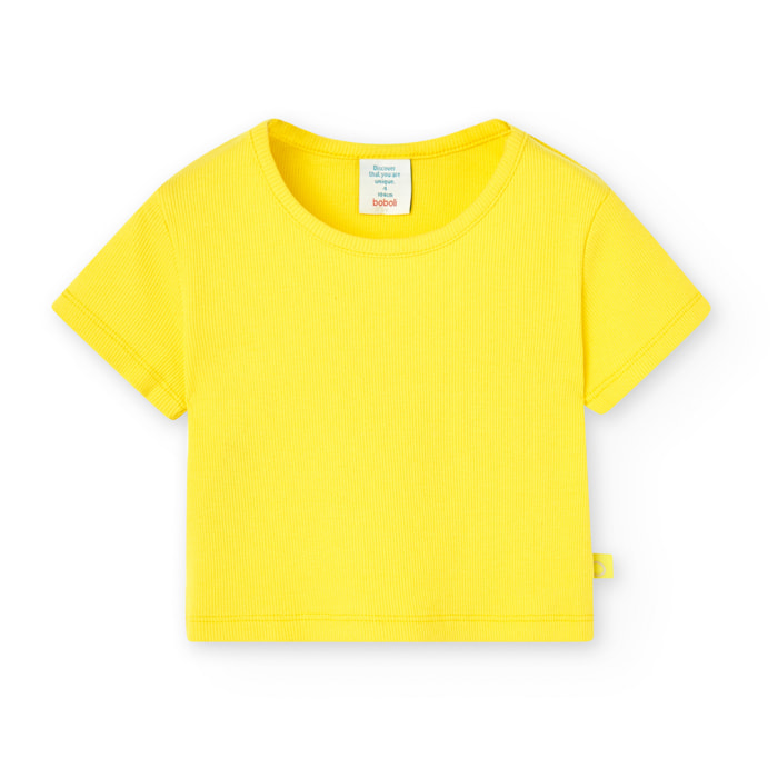 Camiseta niÃ±a, canalÃ© lisa, mangas cortas, amarillo