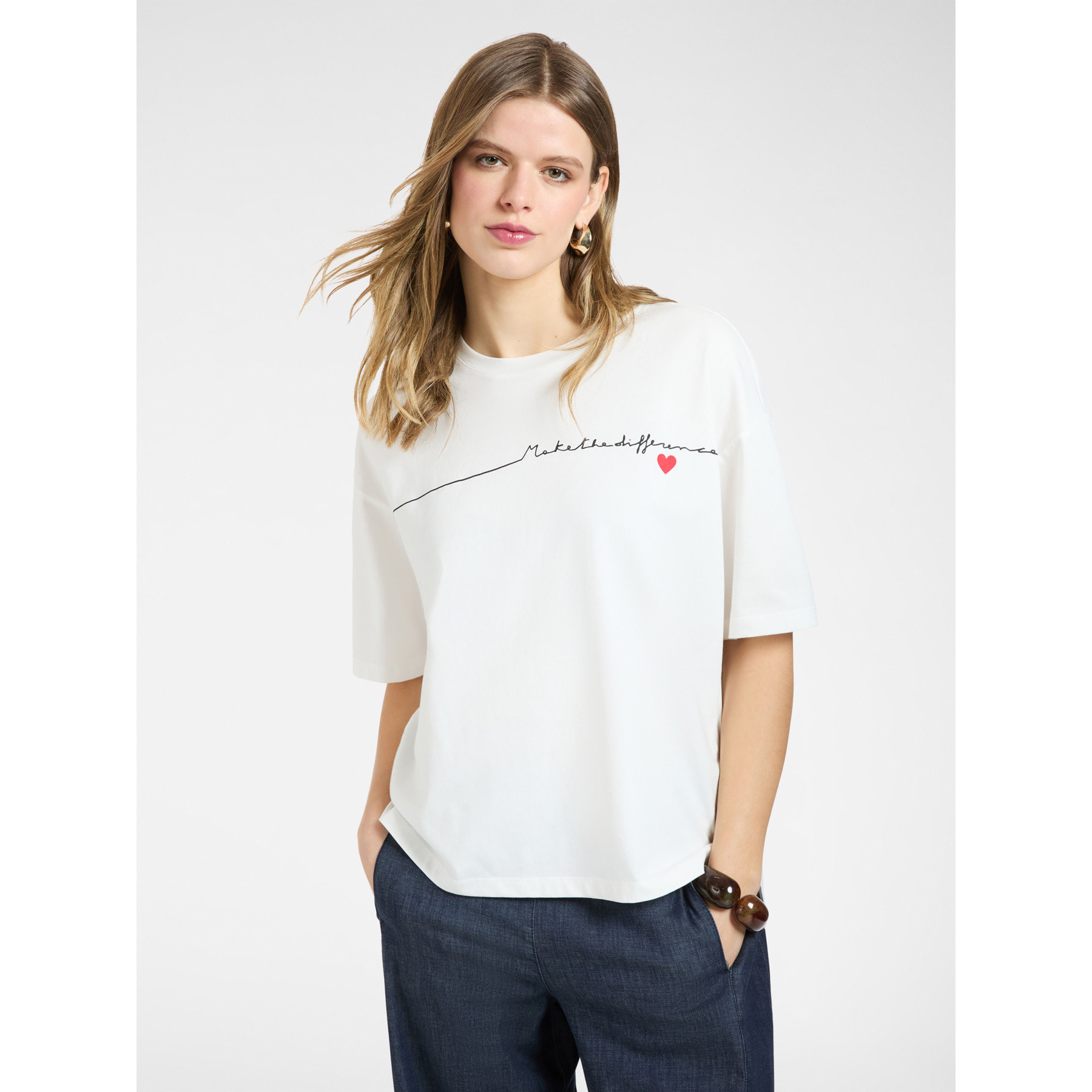 Elena Mirò - Camiseta de algodón con estampado - Blanco