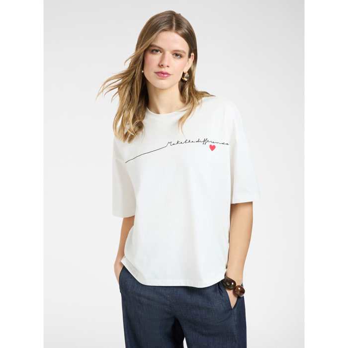 Elena Mirò - Camiseta de algodón con estampado - Blanco