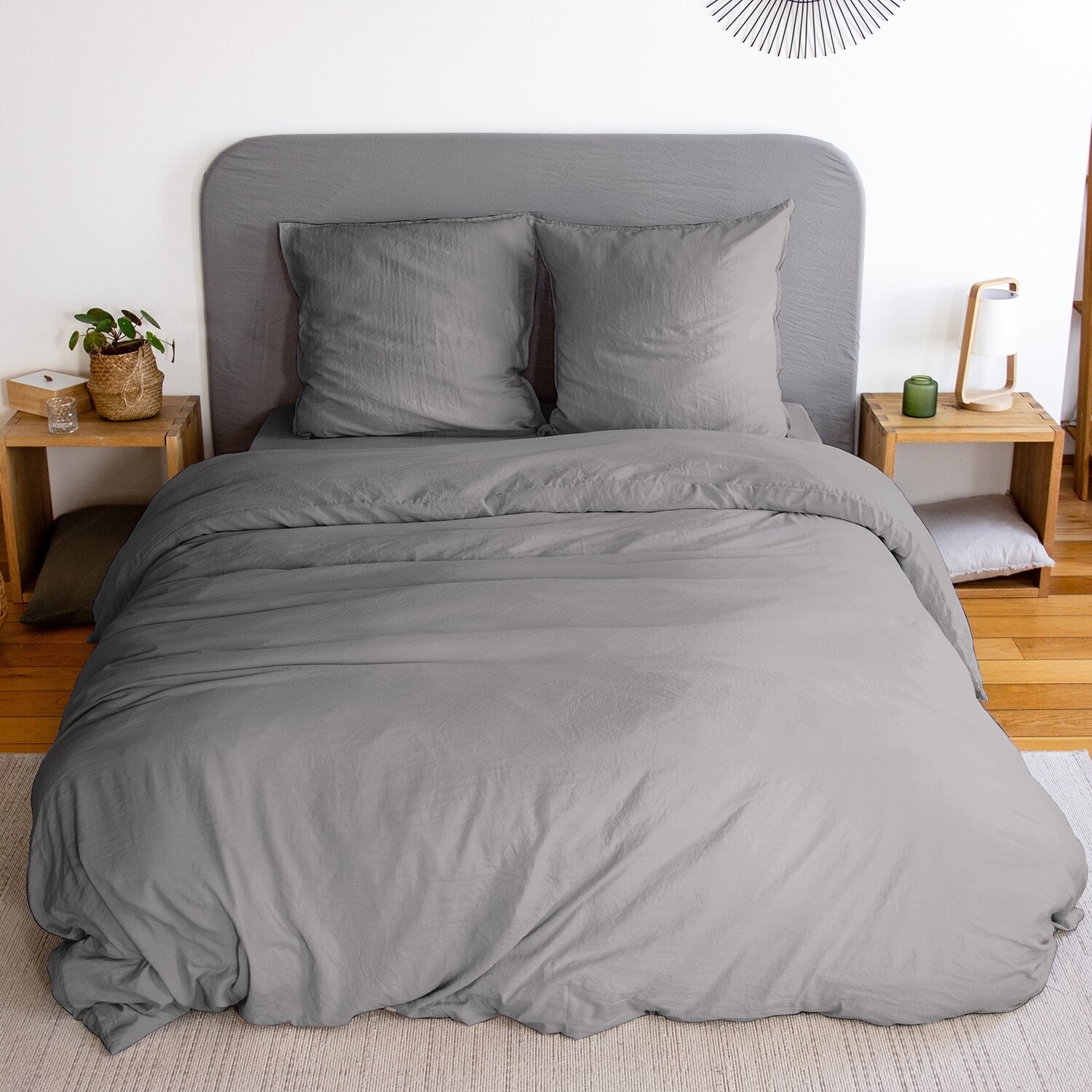 Parure housse de couette unie 100% microfibre lavée - avy - gris anthracite