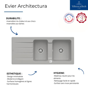 Evier 1 bac et demi 116 x 51 cm Architectura 80 Fossile