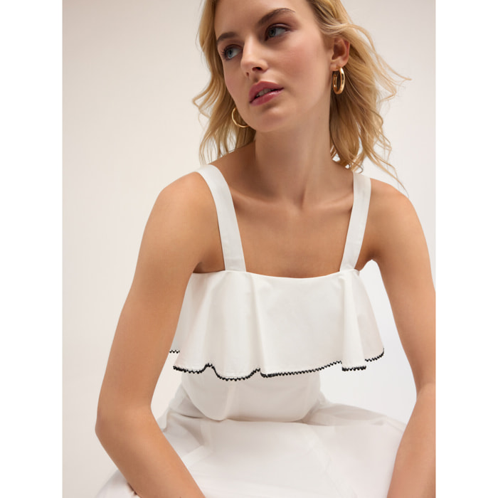 Motivi - Top de popelina con volante - Blanco