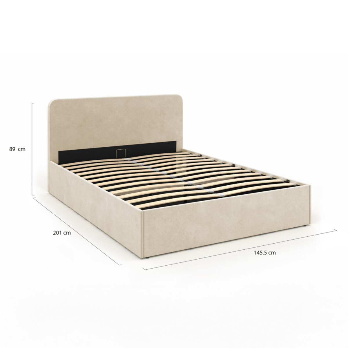 Lit coffre Louise en velours avec sommier et tête de lit - Velours beige