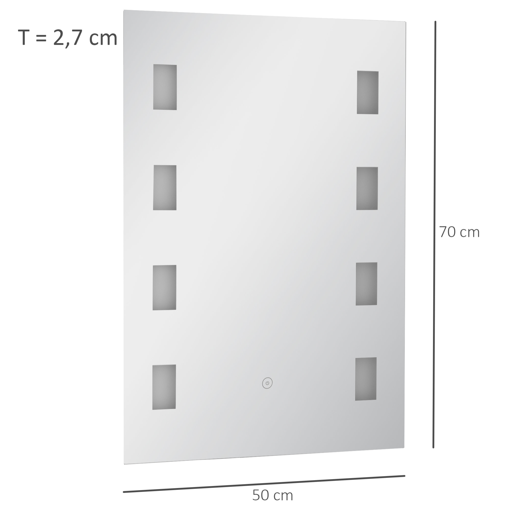 Espejo de Baño con Luz LED 14,5 W 70x50 cm Espejo para Baño con Función de Antivaho Marco de Aluminio Interruptor Táctil y Luces Blanco Frío Plata