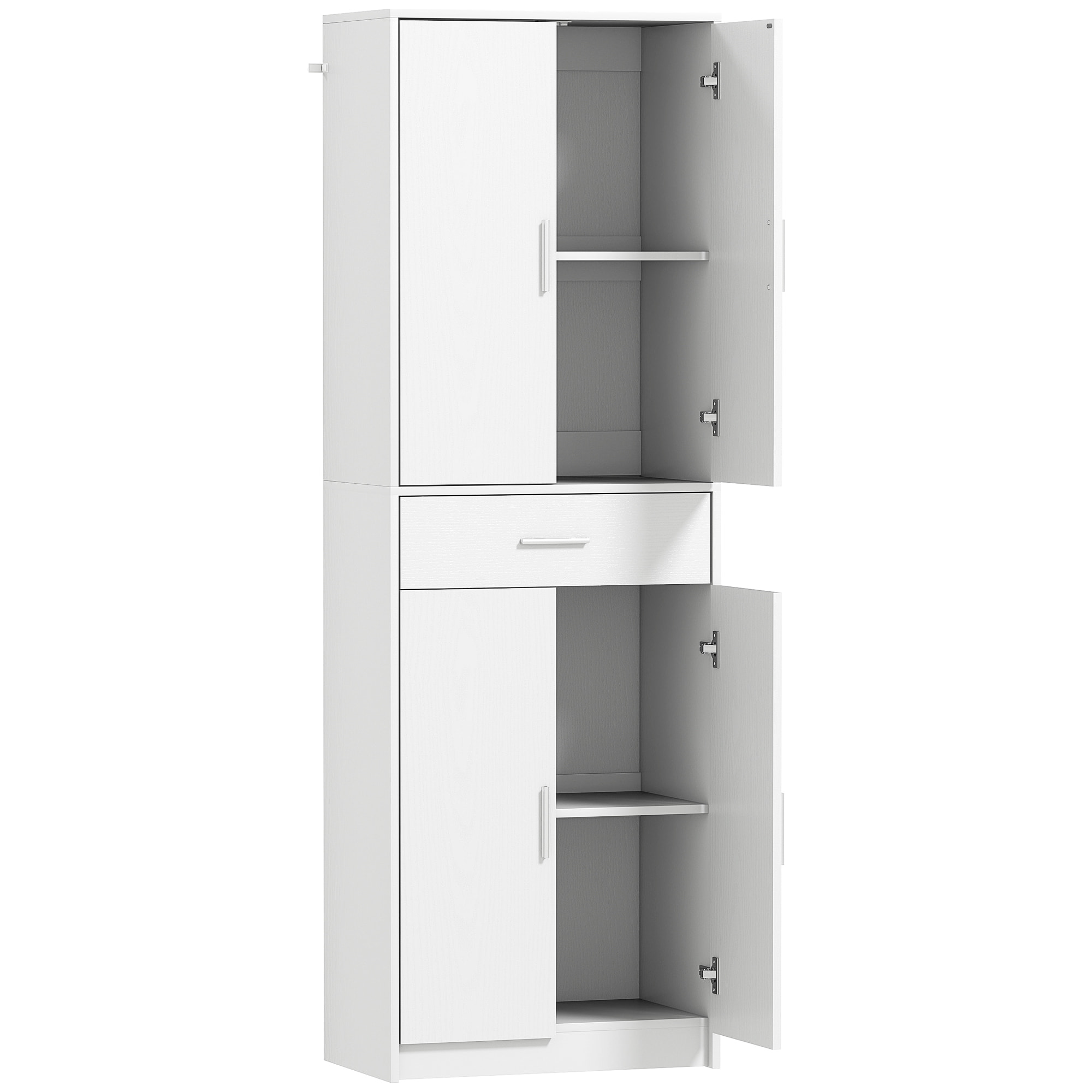 Armoire de cuisine multi-rangement - 4 portes, 2 étagères, tiroir - dim. 60 x 35 x 180 cm - effet bois blanc