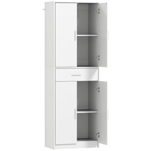 Armoire de cuisine multi-rangement - 4 portes, 2 étagères, tiroir - dim. 60 x 35 x 180 cm - effet bois blanc
