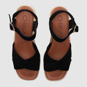 Sandalias de Serraje - Negro - Tacón: 6 cm