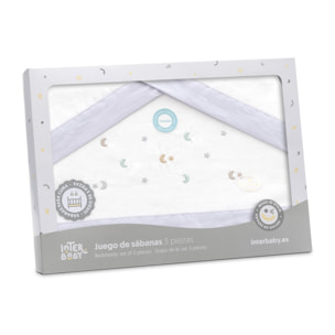 Triptico Cuna Franela Estrella Luna Multicolor Bco/Gris